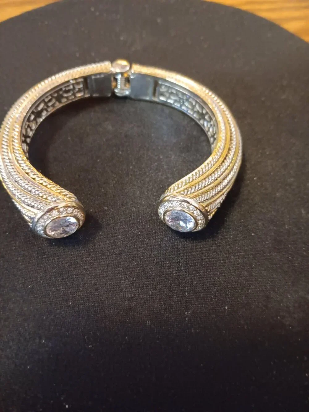 Vintage Bracelet Silver & Zircon Gemstone Wrap Style W/Spring GORGEOUS !**READ**